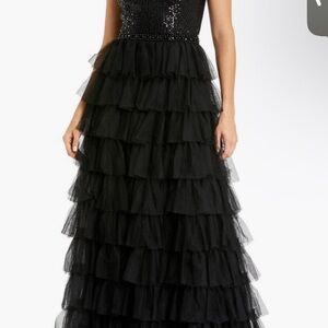 Mac Duggal Black Sequin Tiered Maxi Dress